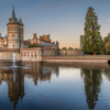 Landscape beaituful image of. castle turret and a moat